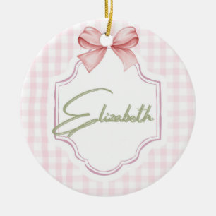 Personalized Elizabeth Baby Girl Nursery Gingham  Ceramic Ornament