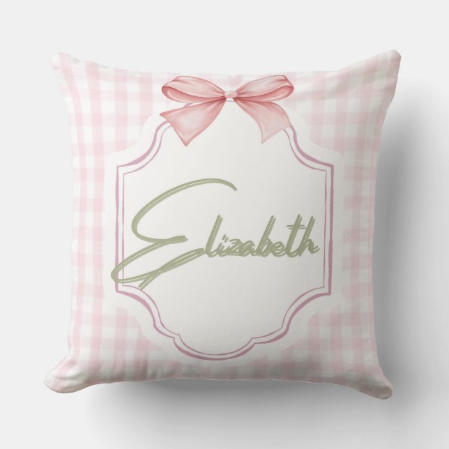 Personalized Elizabeth Baby Girl Nursery Gingham  Cushion (Front)