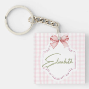 Personalized Elizabeth Baby Girl Nursery Gingham  Key Ring