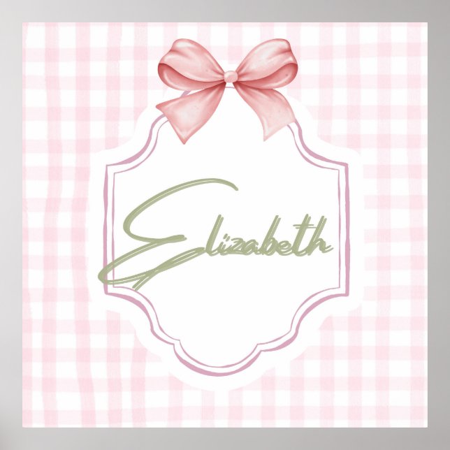 Personalized Elizabeth Baby Girl Nursery Gingham  Poster (Front)