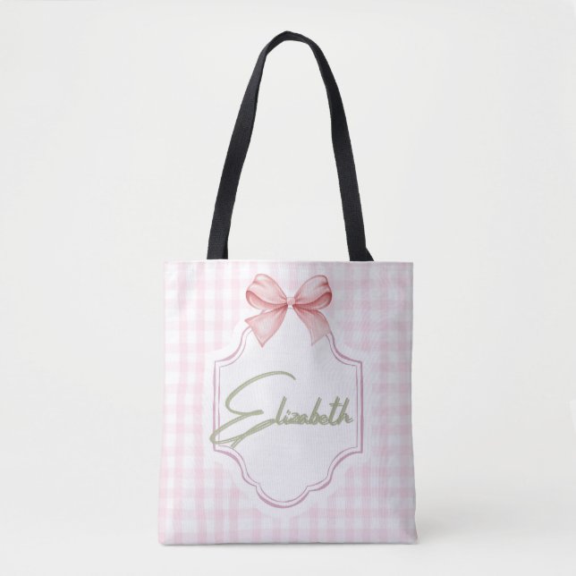 Personalized Elizabeth Baby Girl Nursery Gingham  Tote Bag (Front)