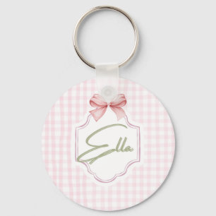 Personalized Ella Baby Girl Nursery Bow&Gingham Key Ring
