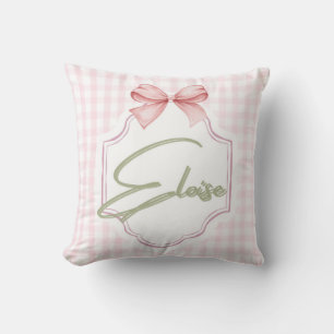 Personalized Eloise Baby Girl Nursery Bow&Gingham Cushion