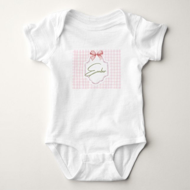 Personalized Ember Baby Girl Nursery Bow&Gingham  Bodysuit (Front)