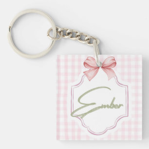 Personalized Ember Baby Girl Nursery Bow&Gingham  Key Ring