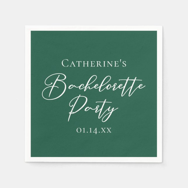 Personalized Emerald Green Bachelorette Party Napkin (Front)