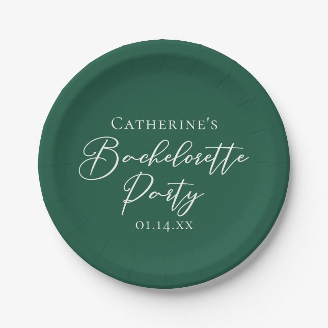 Personalized Emerald Green Bachelorette Party Paper Plate (Front)