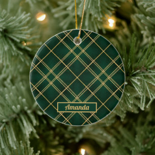 Personalized Emerald Luxe Tartan Ornament