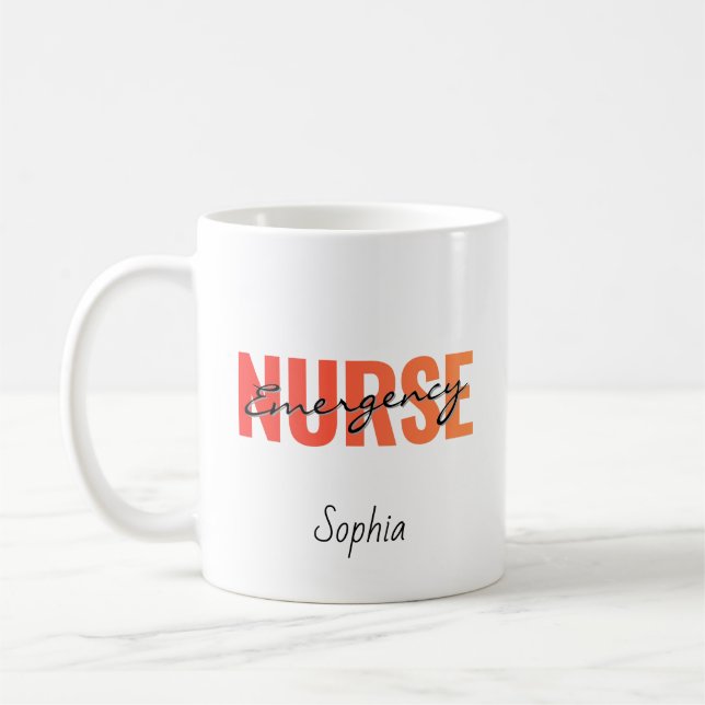 Personalized Emergency Nurse Bold Typography Coffee Mug (Left)