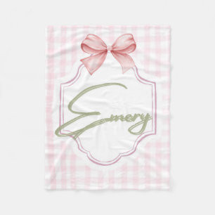 Personalized Emery Baby Girl Nursery Bow&Gingham Fleece Blanket
