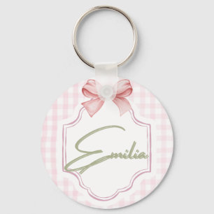 Personalized Emilia Baby Girl Nursery Bow&Gingham  Key Ring