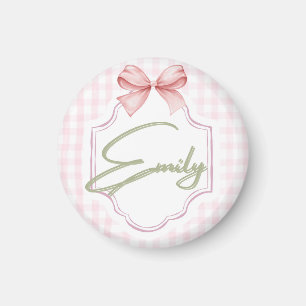 Personalized Emily Baby Girl Nursery Bow&Gingham Magnet