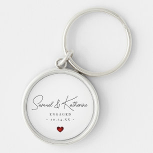 Personalized Engagement Date White Heart Script Key Ring