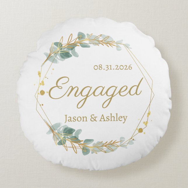 Personalized Engagement Gift Keepsake Round Cushion (Front)