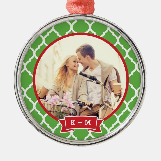 Personalized Engagement Photo Monogram Ornament (Front)