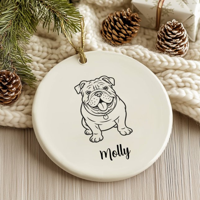 Personalized English Bulldog Dog Christmas Ceramic Ornament (Creator Uploaded)