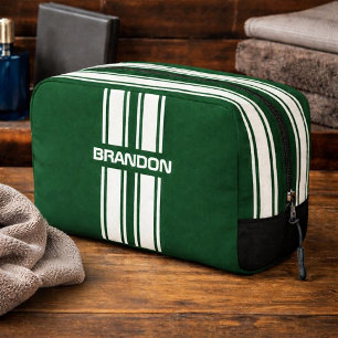 Personalized English Green White Racing Stripe Dopp Kit