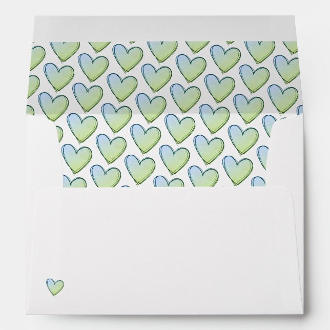 Personalized Envelopes - Green/Blue Hearts (Back (Bottom))