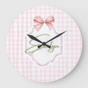 Personalized Evelyn Baby Girl Nursery Bow&Gingham  Large Clock