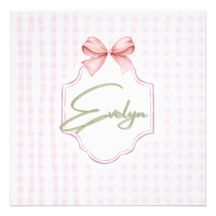 Personalized Evelyn Baby Girl Nursery Bow&Gingham Photo Print