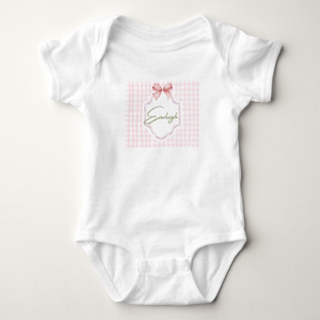 Personalized Everleigh Baby Girl Nursery Gingham Baby Bodysuit (Front)