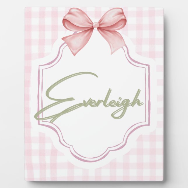 Personalized Everleigh Baby Girl Nursery Gingham Plaque (Front)