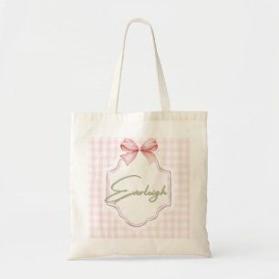 Personalized Everleigh Baby Girl Nursery Gingham Tote Bag
