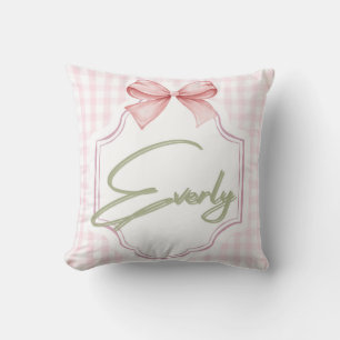Personalized Everly Baby Girl Nursery Bow&Gingham Cushion