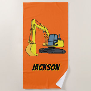 Personalized Excavator Construction Vehicle Beach Towel