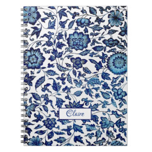 Personalized Exotic Chic Blue & White Floral Notebook