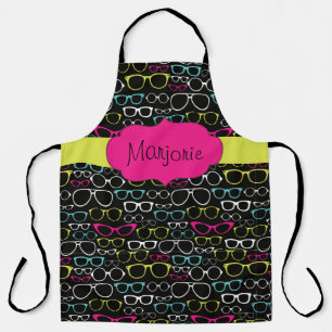 Personalized Eye Glasses Patterned Magenta Black Apron