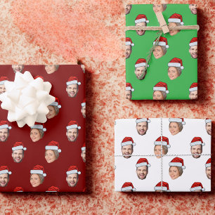 Personalized Face 2 Photo Santa Hat Christmas Gift Wrapping Paper Sheet