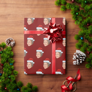 Personalized Face Gift Wrap, Santa Hat Christmas Wrapping Paper