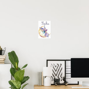 Personalized Fairy on the Moon Girl Nursery Poster