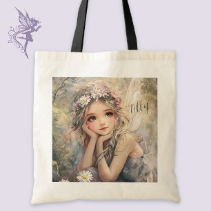 Personalized Fairy Watercolor Flower Girl Wedding Tote Bag