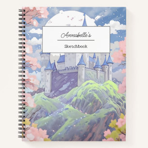Personalized Fairytale Castle Pastel Watercolor Notebook