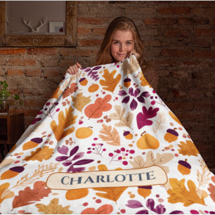 Personalized Fall – Autumn Leaves & Acorns Name Fleece Blanket