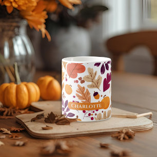 Personalized Fall Mug – Autumn Leaves & Acorns Nam
