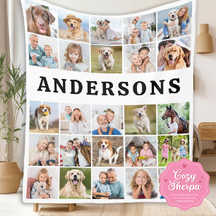 Personalized Family 25 Photos Collage Cute Simple Sherpa Blanket