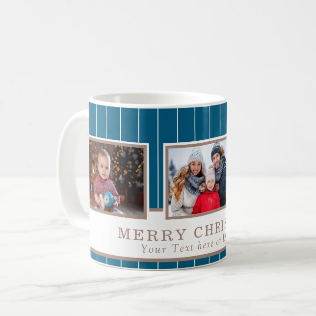 Personalized Family 3 Photo Collage Christmas  Coffee Mug (Front Left)
