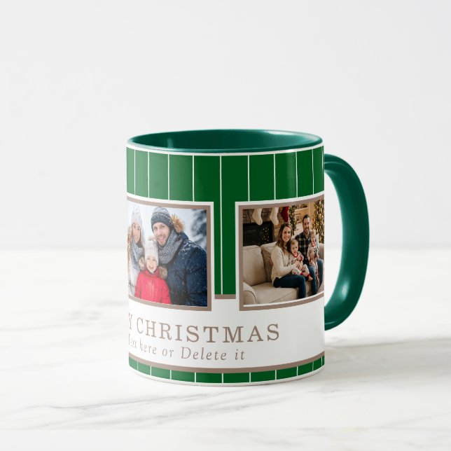 Personalized Family 3 Photo Collage Christmas  Mug (Front Right)