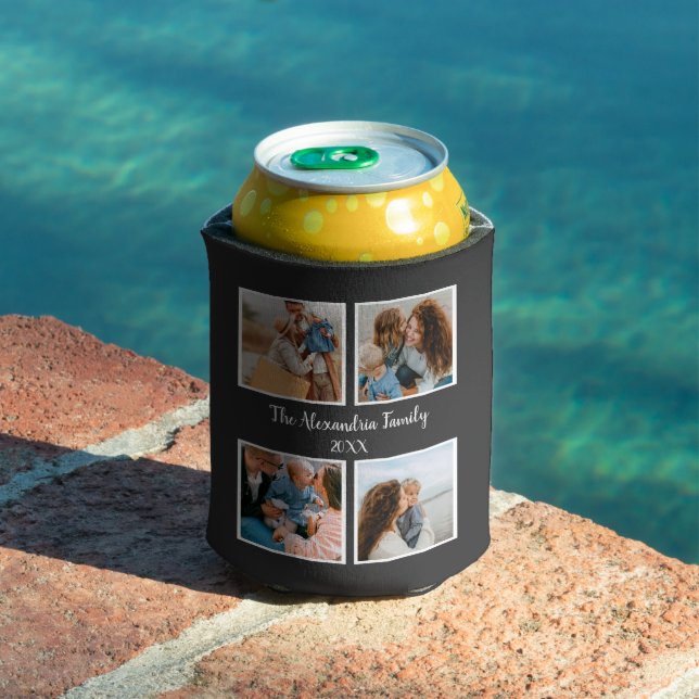 Personalized family 4 photo collage template can cooler (In Situ Pool)