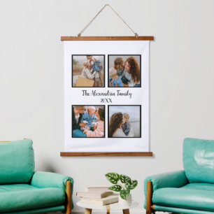 Personalized family 4 photo collage template hanging tapestry