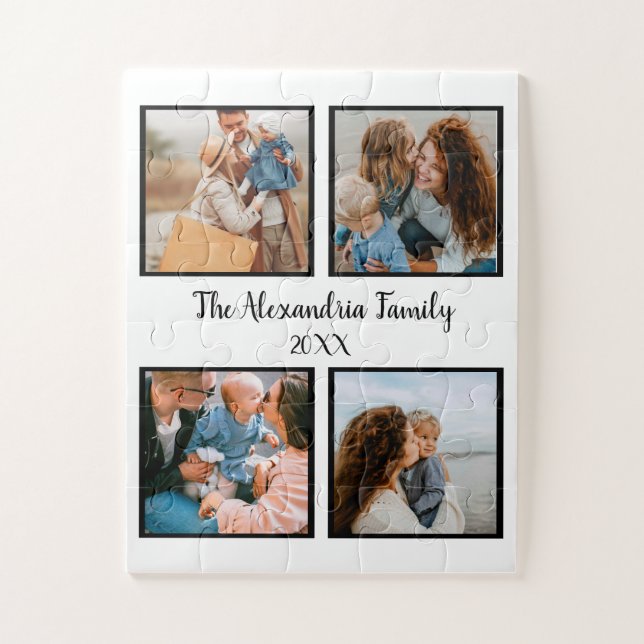 Personalized family 4 photo collage template jigsaw puzzle (Vertical)