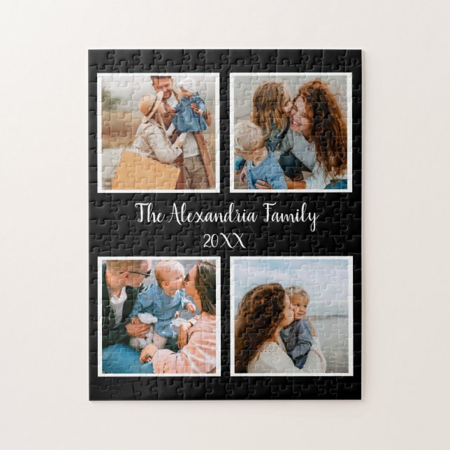Personalized family 4 photo collage template jigsaw puzzle (Vertical)
