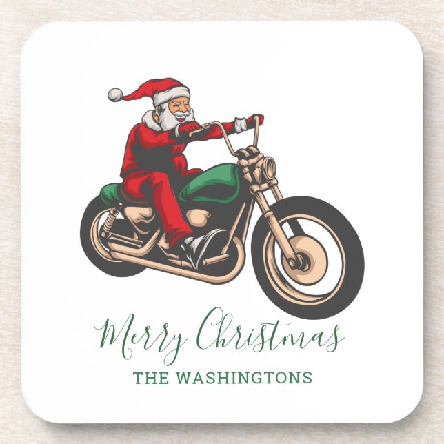Personalized Family Biker Santa Christmas Coaster (Front)