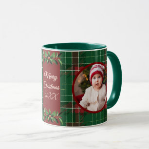 Personalized Family Christmas Green Plaid Mug
