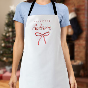 Personalized Family Christmas - red ribbon Apron
