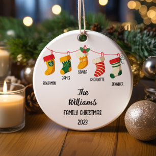 Personalized Family Christmas With 5 custom names Ceramic Ornament