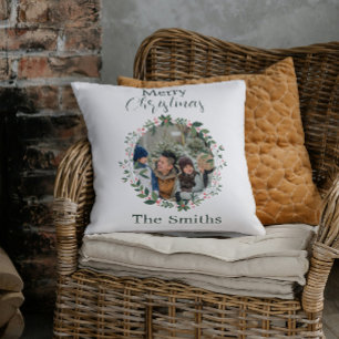 Personalized Family Christmas Wreath Cushion